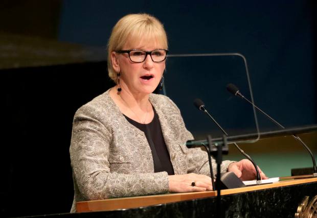 Swedish Foreign Minister Margot Wallstrom addresses the 71st United Nations General Assembly in New York